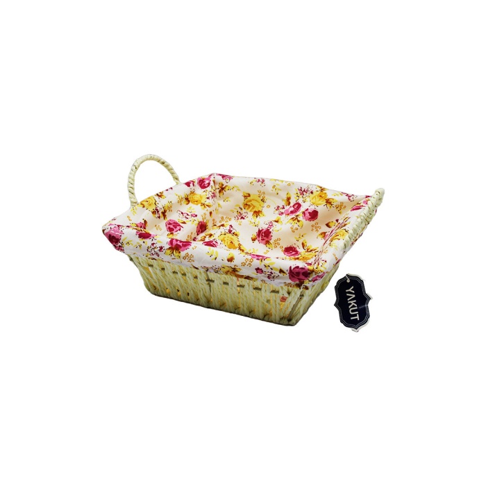 YAKUT-8823 (KARE) (RENKLİ BEZLİ) (İP HASIR) EKMEK SEPETİ (KULPLU & METAL İSKELET) (TABAN:16.5X16.5 & AĞIZ:22X22CM DERİNLİK:8CM)*100