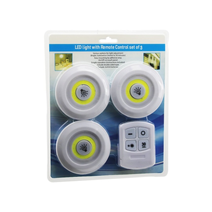WINNBOSS WN-1186 LED NIGHT LIGHT ( 3PCS & YUVARLAK ) ( KUMANDALI & DOKUNMATİK ) ( PİLLİ ) LED LAMBA SETİ*100
