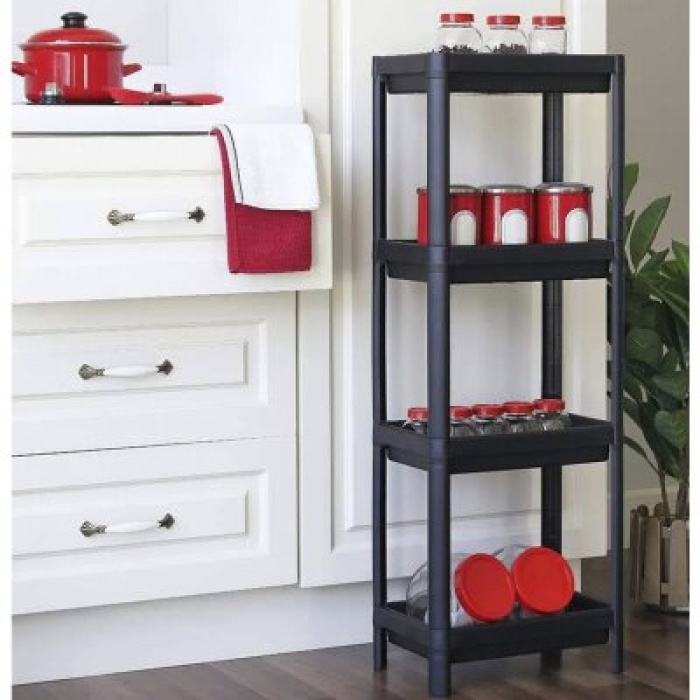 SHELF UNİT MAGGİE OM-1016-0053 ( 4 ( ÇUKUR ) RAFLI ) & SİYAH ) ( DİKDÖRTGEN ) RAF ÜNİTESİ PLASTİK*6