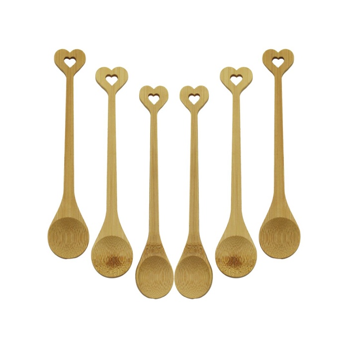 ZHU ZHİ YUAN DMR-8465 ( 6PCS & YUVARLAK & KALP FİGÜR SAPLI  ) AHŞAP BAMBU ( ÇAY KAŞIK ) SETİ*500