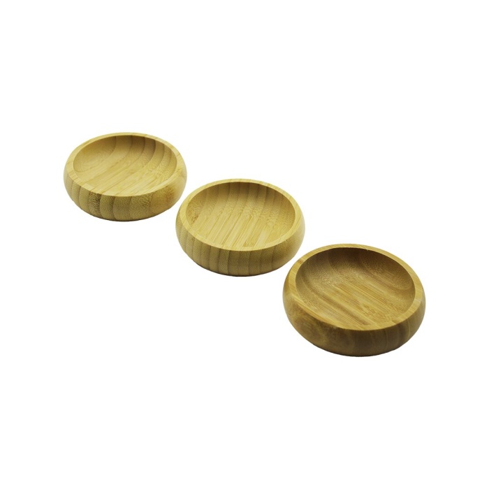 MİR NO-1576 ( 3PCS ) ( MİNİ & ÇAP: 9CM ) ( YUVARLAK ) AHŞAP BAMBU ÇEREZLİK & LOKUMLUK ( FİLELİ AMBALAJ )*80