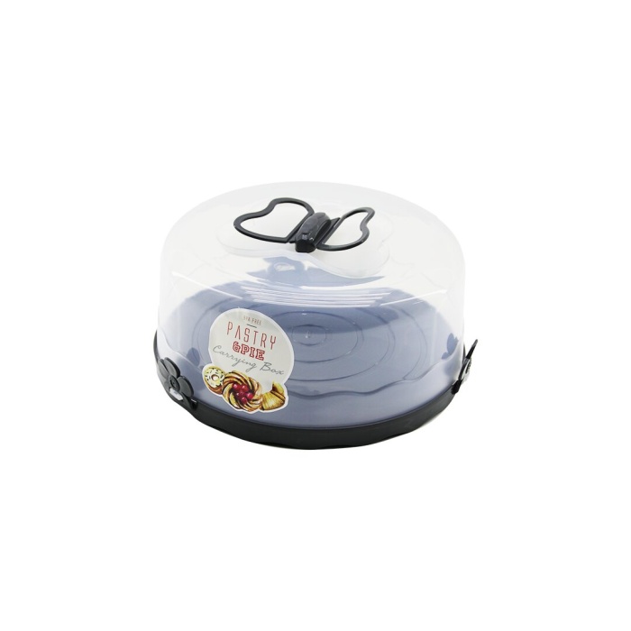 QLUX L-00501-2 (ANTRASİT GRİ TABAN) (YUVARLAK) KEK & PASTA FANUSU (ŞEFFAF PLASTİK KAPAK=KELEBEK ŞEKİL BASKI & KULPLU)*6=K
