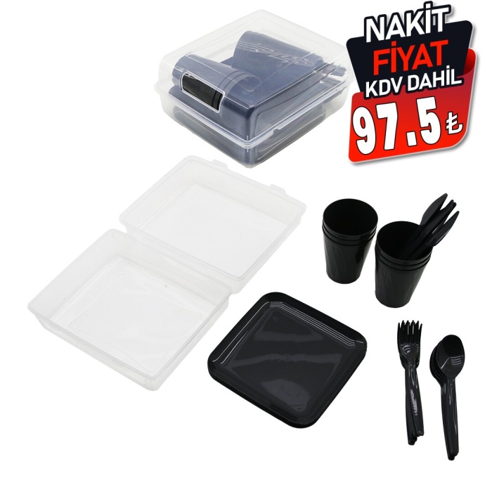 TİMEX TİM-126 ( 32PCS ) PİKNİK SETİ (ANTRAİT GRİ PLS.) (6-TABAK-6-BARDAK-6-ÇATAL6-KAŞIK-6-BIÇAK+( 2 BÖLMELİ ŞEFFAF PLS.ÇANTA)*12=K