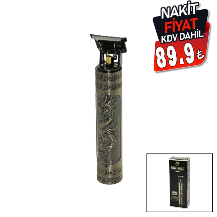 POWERTEC TR-1005 ( MAT ) ( GÜNLÜK EVDE BAKIM VÜCUT KILI ) ENSE & SAKAL TRAŞ MAKİNESİ ( USB ŞARJLI ) ( BASKILI GÖVDE) ( T BIÇAK ) *100