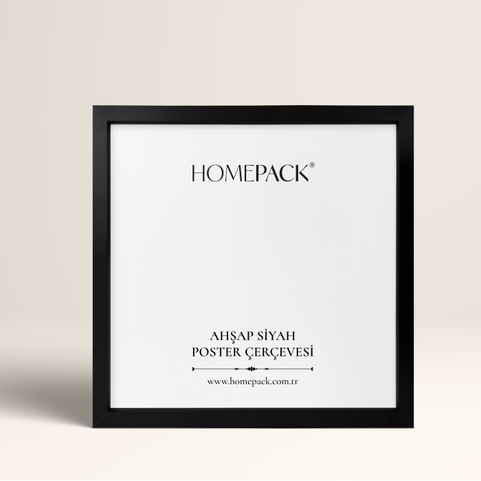 KARE Siyah Ahşap Çerçeveli Poster Çerçeve, Önü Korumalı KARE Boş Çerçeve-SİYAH