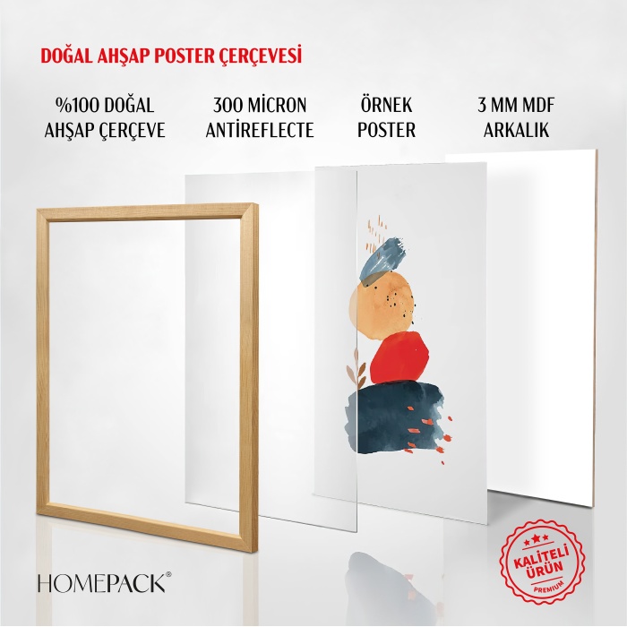Doğal Ahşap Çerçeveli Poster Çerçevesi, Önü Korumalı Boş Çerçeve-AHŞAP