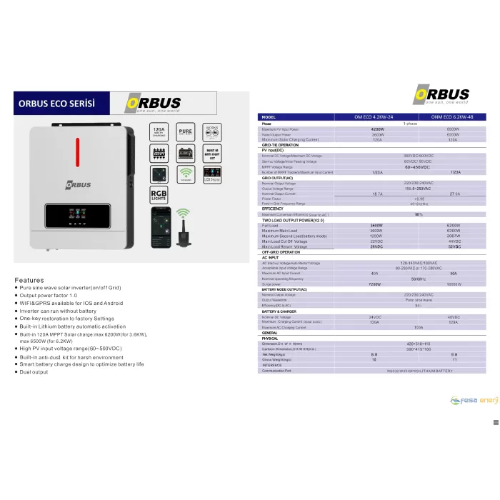 Orbus 6.2kw 48V Mppt Akıllı inverter
