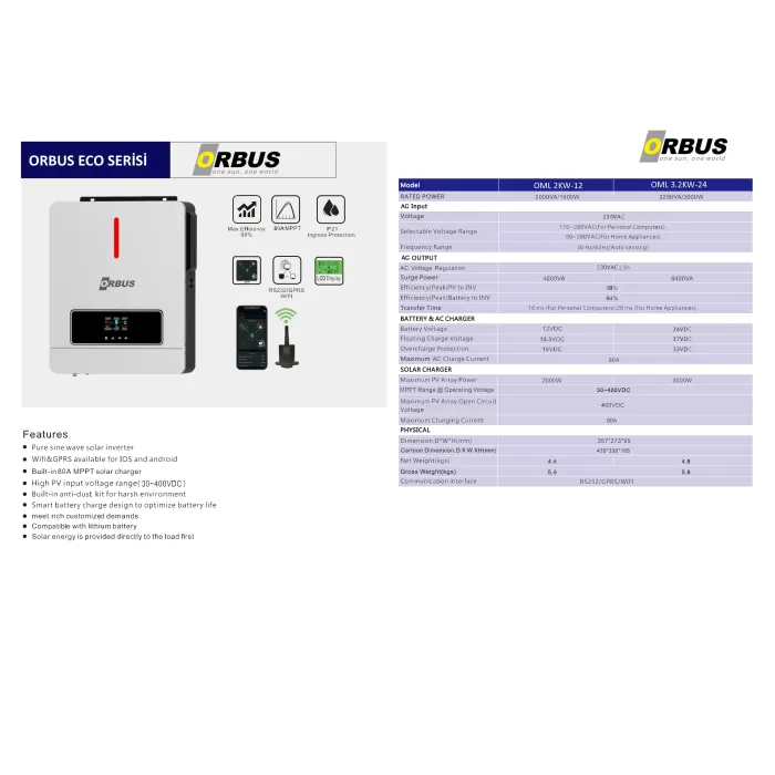 Orbus 4kw 24V Mppt Akıllı inverter