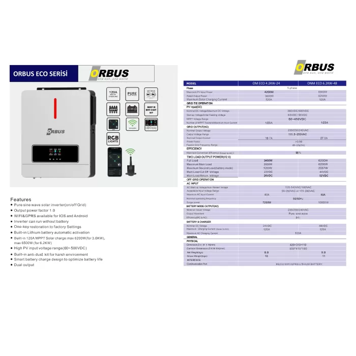 Orbus 1.6kw 12V Mppt Akıllı inverter