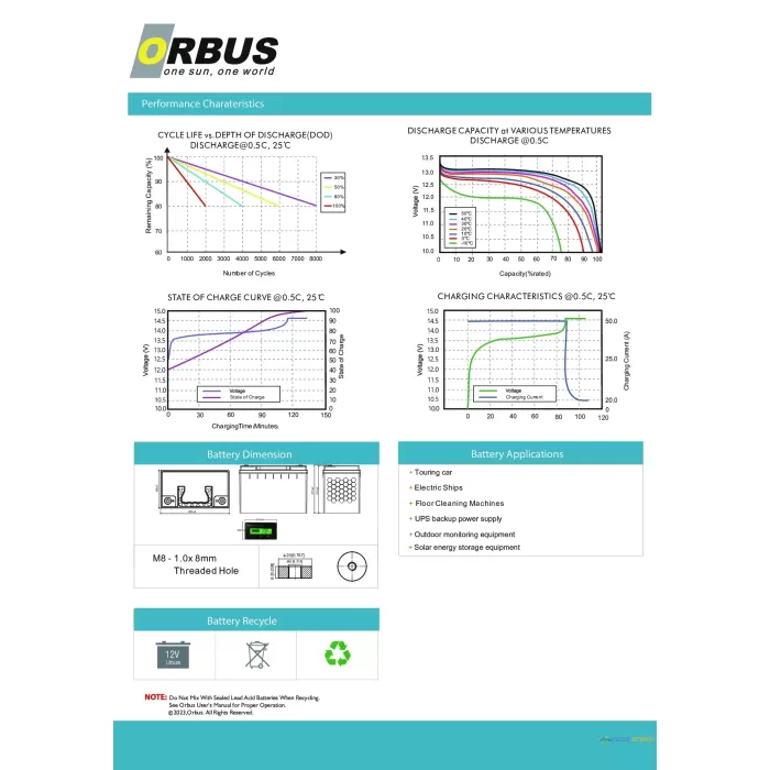 Orbus 12.8 V Volt 100ah Amper Lityum Akü