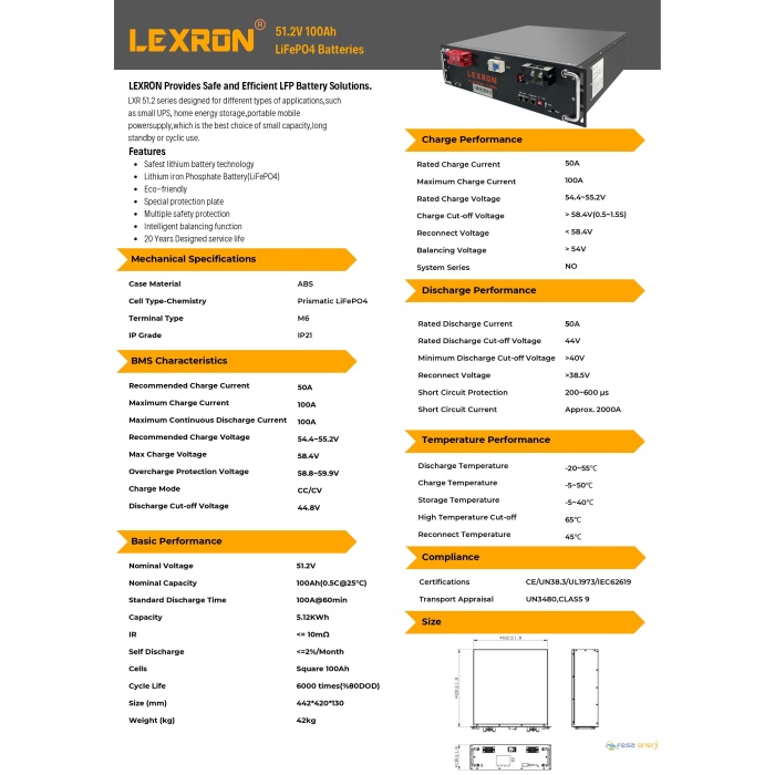 Lexron 100ah 51.2v Premium Series Lityum Akü