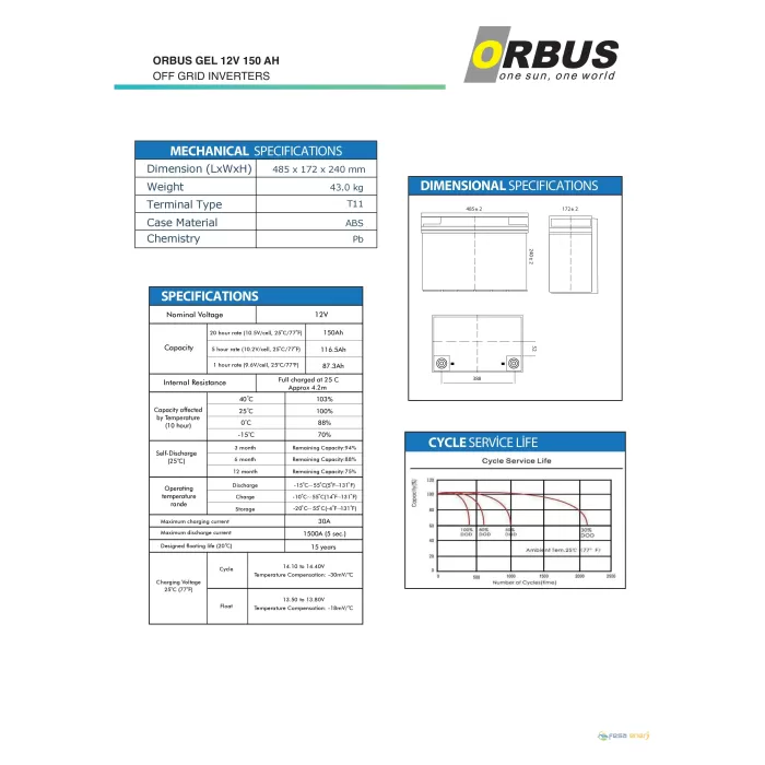 Jel akü 12V 150Ah Orbus