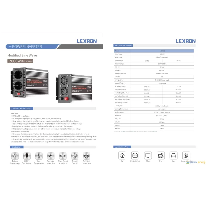Lexron 2000W-12V Modifiye Sinüs inverter