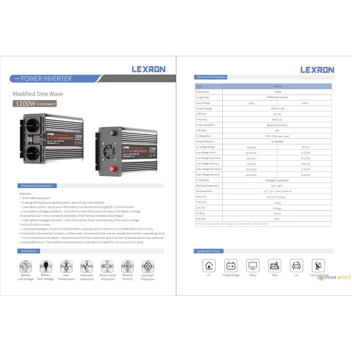 Lexron 1200W-12V Modifiye Sinüs inverter