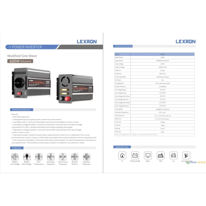 Lexron 600W-12v Modifiye Sinüs inverter