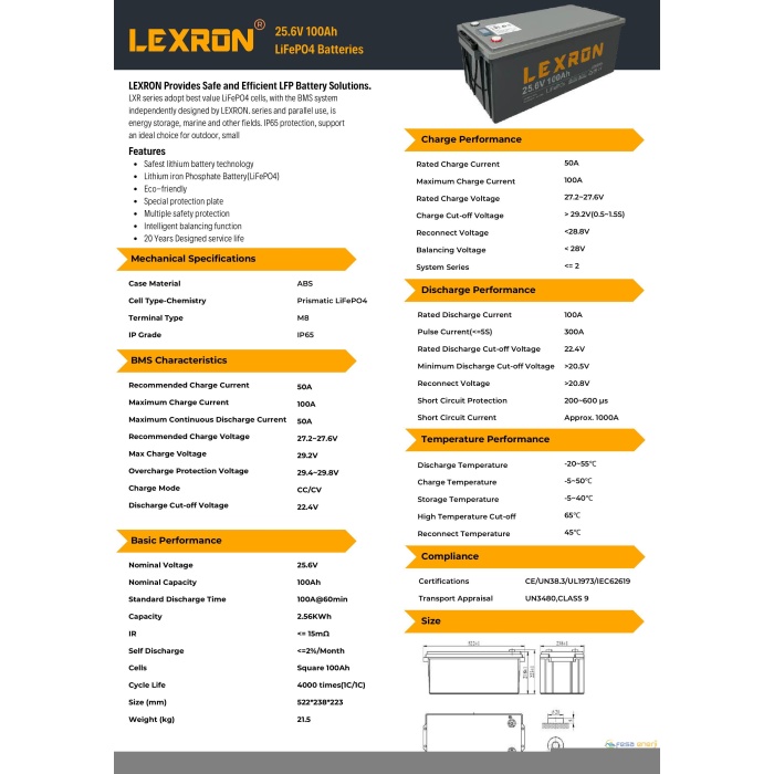 Lexron 100ah 25,6v Lityum Akü