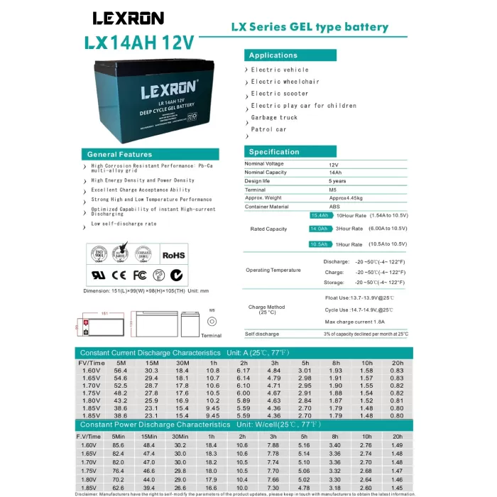 Lexron 14ah-12v Jel Akü