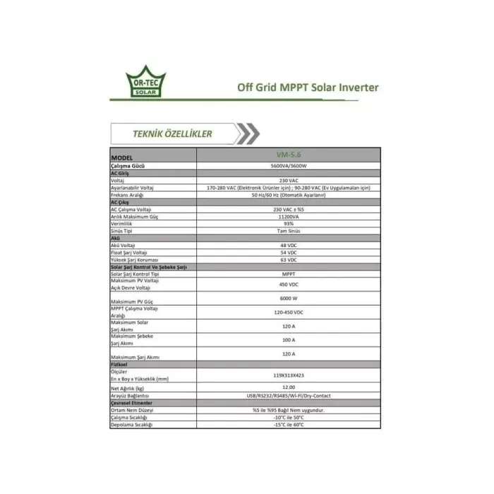 Ortec Solar 48v 5.6kw Mppt Akıllı inverter