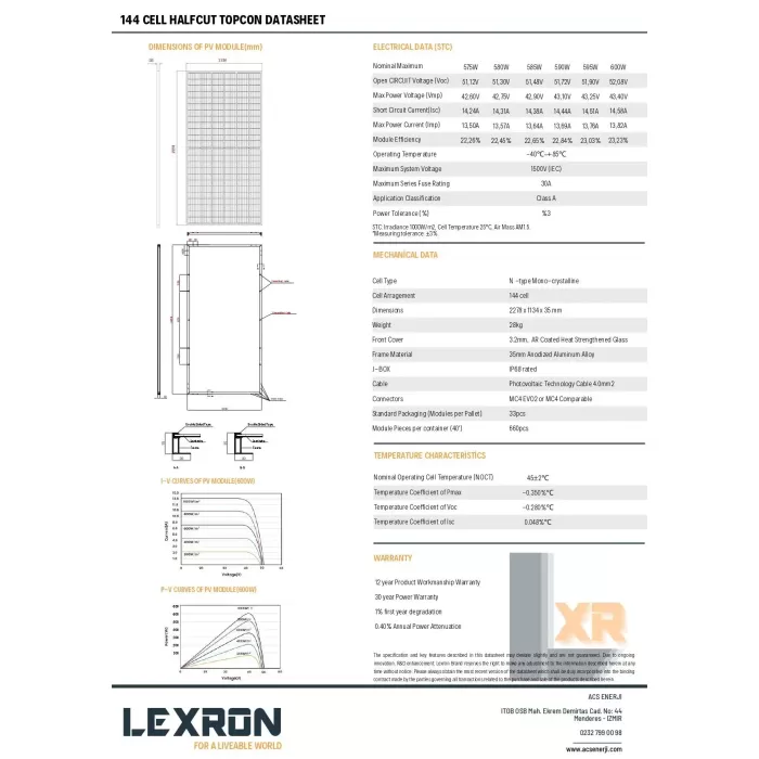 Lexron Topcon 600W 10bb Half Cut  Güneş Paneli