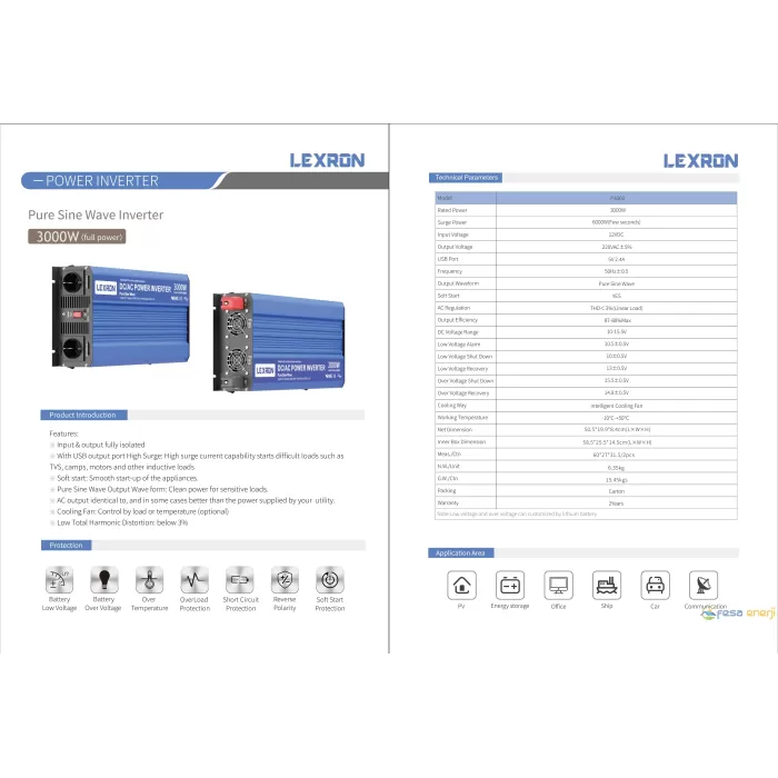 Lexron 3000W-12v Tam Sinüs inverter