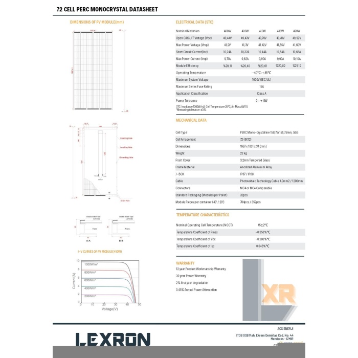 Lexron 430w Monokristal Güneş Paneli