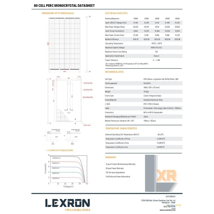 Lexron 360W Monokristal Güneş Paneli