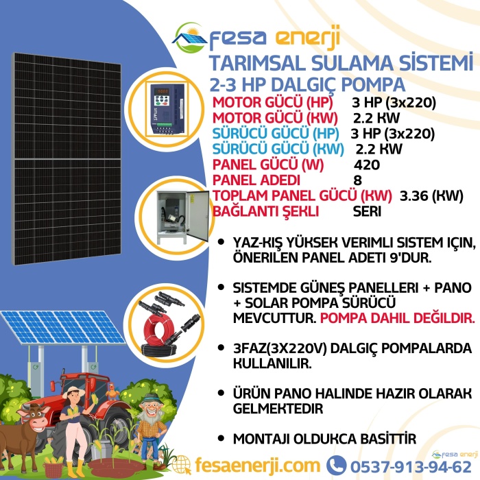2-3 Hp Dalgıç Pompa - Tarımsal Sulama Sistemi 3x220