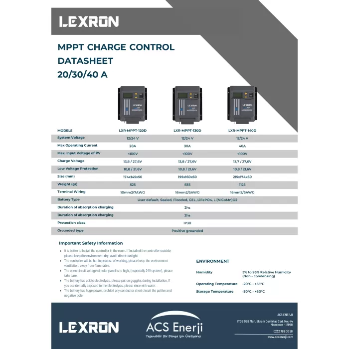 Lexron 30A Mppt Şarj Kontrol Cihazı