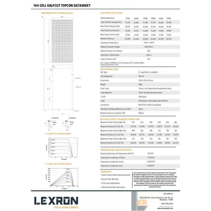 Lexron Topcon Bifacial 700w 10bb Half Cut Güneş Paneli