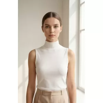 Kadın Beyaz Kolsuz Balıkçı Yaka Basic Bluz