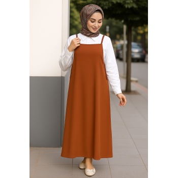 Kadın Kahverengi Basic Ayarlanabilir Askılı Jile Elbise – Şık, Rahat ve 4 Mevsim Kullanıma Uygun