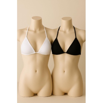 Kadın Siyah ve Beyaz Minimal Kesim Üçgen Bikini Üstü – Modern ve Şık Tasarım