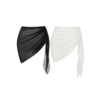 Kadın Siyah Beyaz Transparan Belden Bağlamalı Pareo 2li – Modern ve Şık Tasarım