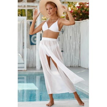 Kadın Beyaz Yırtmaçlı Tül Pareo Etek Plaj Elbisesi – Şık, Rahat ve 4 Mevsim Kullanıma Uygun
