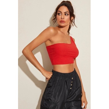 Kadın Kırmızı Tek Omuz Crop Büstiyer – Modern ve Şık Tasarım
