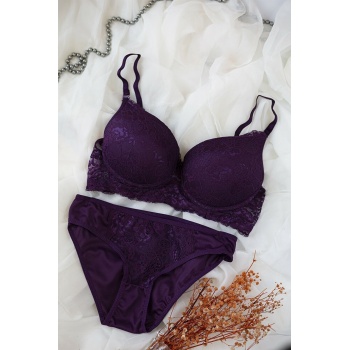 Kadın Mor Dolgulu Dantel Sütyen Ve Külot Takım – Modern, Konforlu ve Günlük Kombinlere Uygun