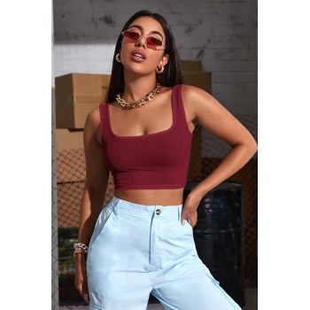 Kadın Bordo Kalın Askılı Crop Top Büstiyer – Modern ve Şık Tasarım