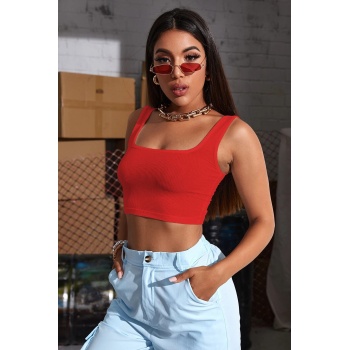 Kadın Kırmızı Kalın Askılı Crop Top Büstiyer – Modern ve Şık Tasarım
