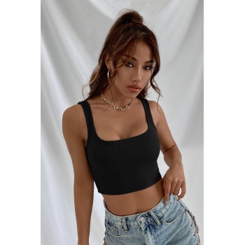 Kadın Siyah Kalın Askılı Crop Top Büstiyer – Modern ve Şık Tasarım