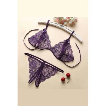 Kadın Mor Dantelli Sütyen Külot Takımı – Modern, Konforlu ve Günlük Kombinlere Uygun