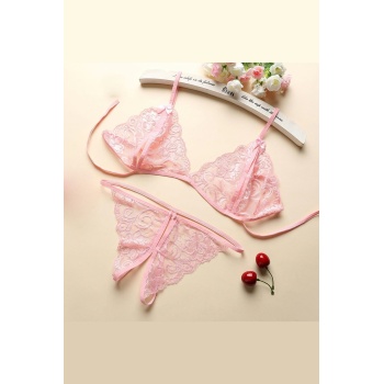 Kadın Pembe Dantelli Sütyen Külot  Takımı