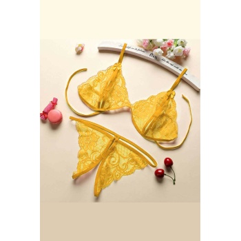 Kadın Sarı Dantelli Sütyen Külot Takımı – Modern, Konforlu ve Günlük Kombinlere Uygun