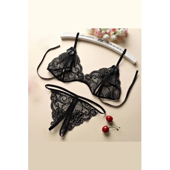 Kadın Siyah Dantelli Sütyen Külot Takımı – Modern, Konforlu ve Günlük Kombinlere Uygun