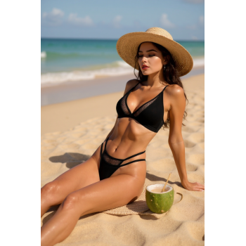 Kadın Siyah File Detaylı Özel Bikini Takımı – Modern, Konforlu ve Günlük Kombinlere Uygun