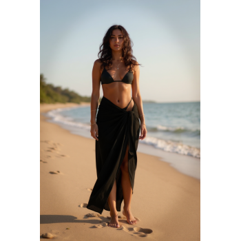 Kadın Siyah Bodrum Stili Bağlama Detaylı 150x75 Pareo – Modern ve Şık Tasarım