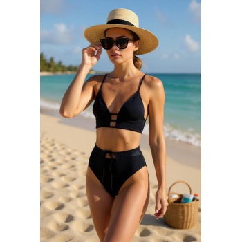 Kadın Siyah Yüksek Bel Özel Bikini Takımı – Modern, Konforlu ve Günlük Kombinlere Uygun