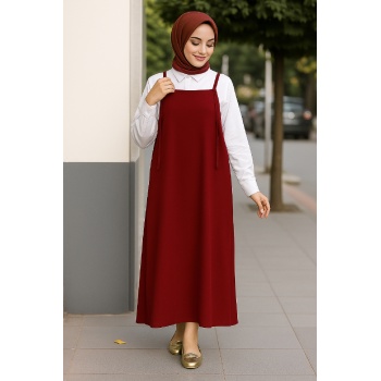 Kadın Bordo Basic Ayarlanabilir Askılı Jile Elbise – Şık, Rahat ve 4 Mevsim Kullanıma Uygun