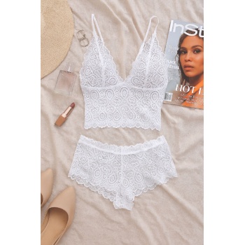 Kadın Beyaz Dantel Bralet Şort Takımı – Romantik ve Zarif İç Giyim