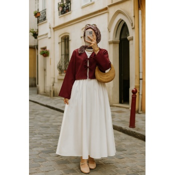 Kadın Bordo Kısa Kimono Ceket – Zarif ve Şık Kombin Parçası