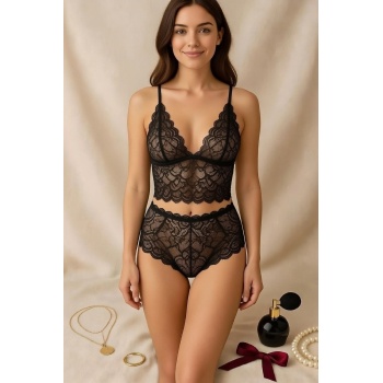 Kadın Siyah Dantel Bralet Şort Takımı – Şık, Zarif ve Feminen İç Giyim
